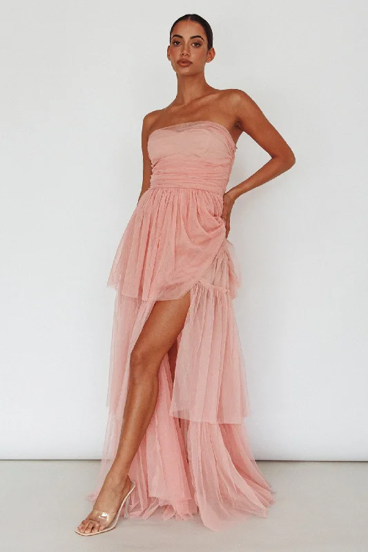 Haeven Tiered Strapless Maxi Dress Blush