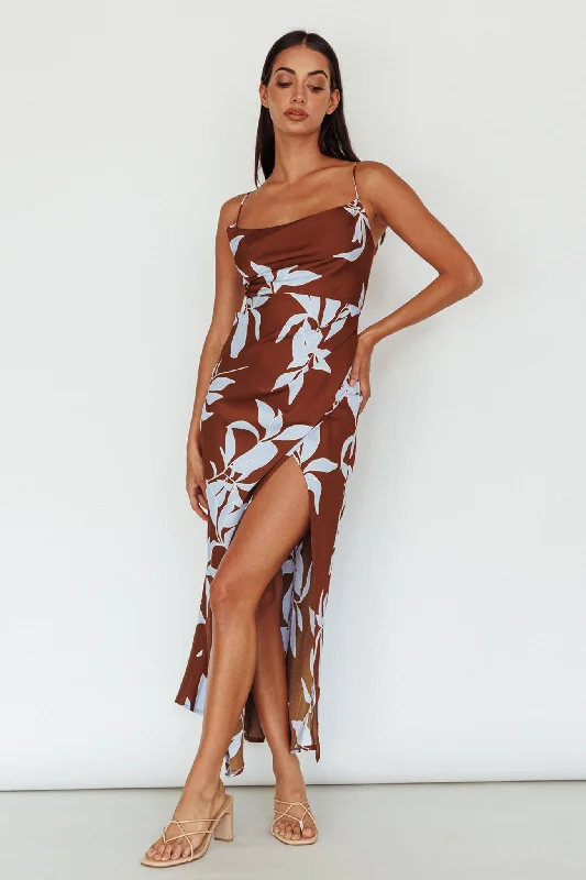 Morea Cowl Neck Maxi Dress Floral Brown