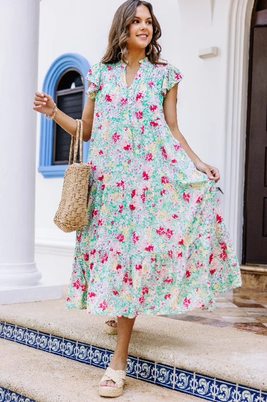 It's Another Day Green Ditsy Floral Midi Dress