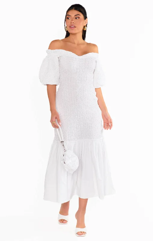 Rom Com Midi Dress ~ White Texture Stretch