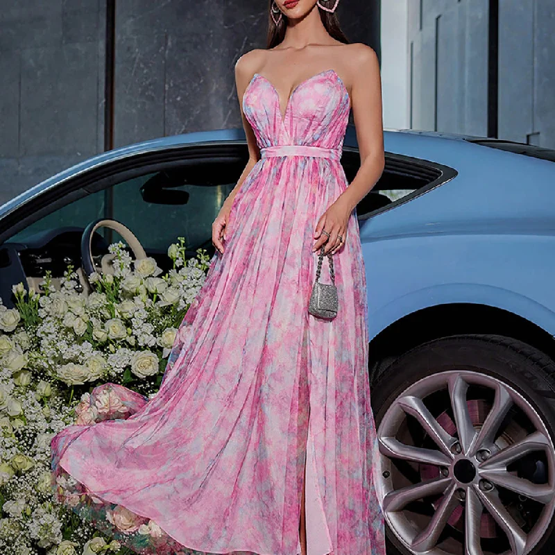 Pink Princes Tube Top Sleeveless Maxi Dress