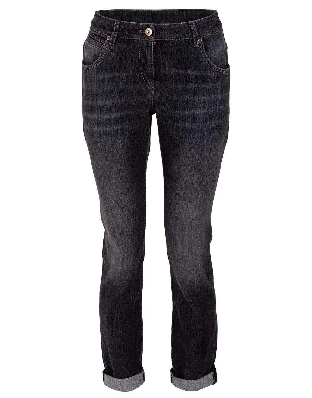 Dark Grey Monili Detail Straight Leg Denim Pant