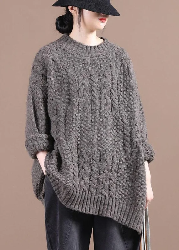 Boutique Chocolate O-Neck cable knit Sweaters