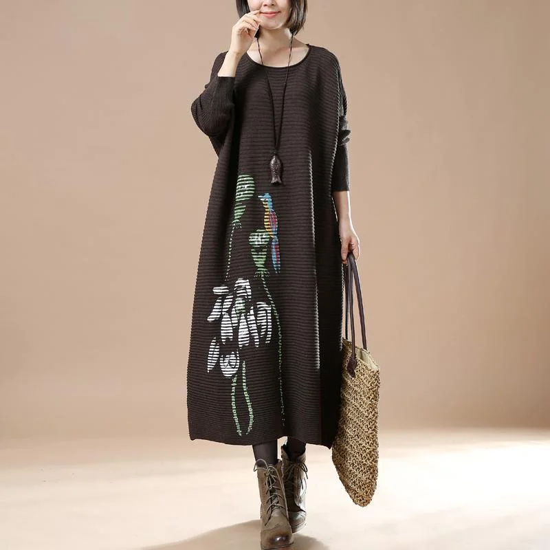 Brown long maxi dresses knit sweaters