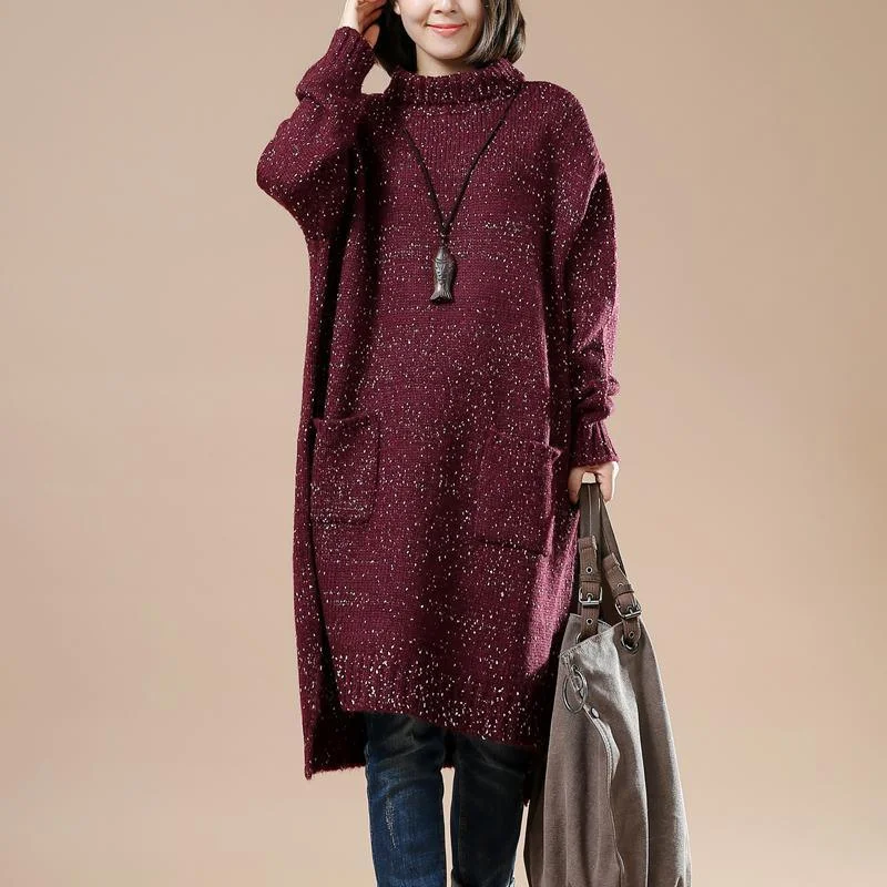 Burgundy plus size sweaters women knit winter dress the seceret Universe