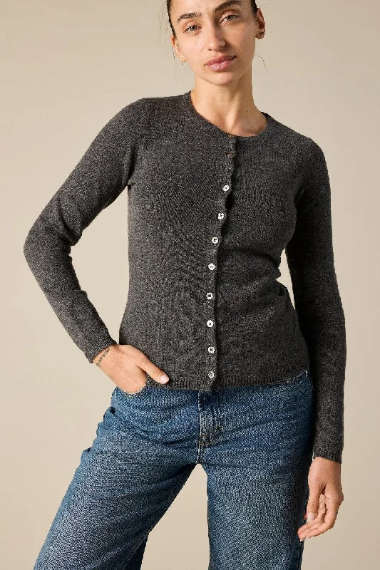 Cashmere Yvette Cardigan in Charcoal Marle Grey