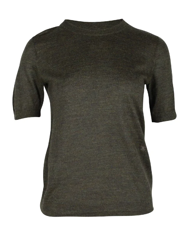 Celine Short-Sleeve Knit T-shirt in Green Acrylic and Wool