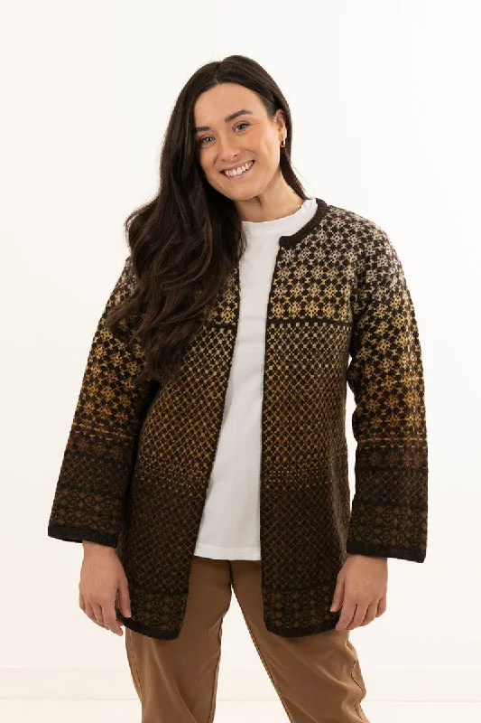 Womens Fair isle Long Kimono Cardigan / Coatigan - Brown