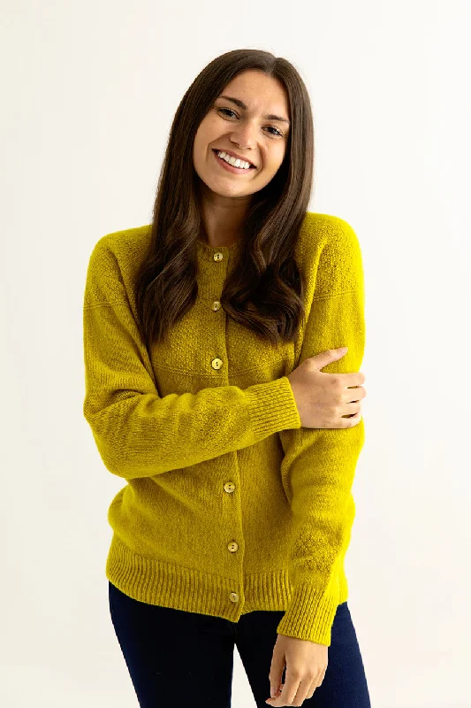 Womens Geelong Superfine Lambswool Gansey Cardigan - Yellow