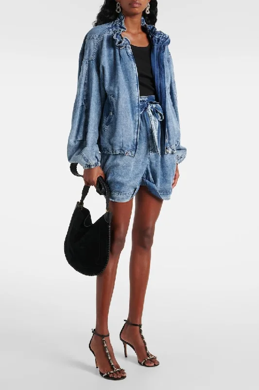 Lmara Drawstring Petal Collar Denim Jacket