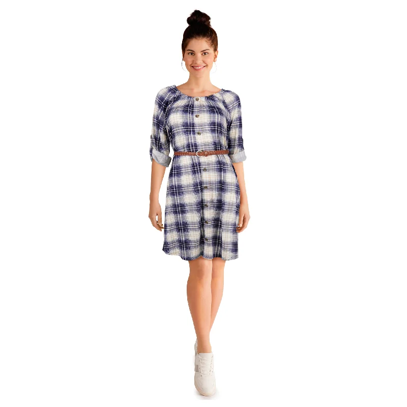 mySTYLE Women's Quest Belted Plaid Dress