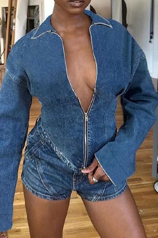 Solid Color Denim Cozy Zipper Corset Jacket