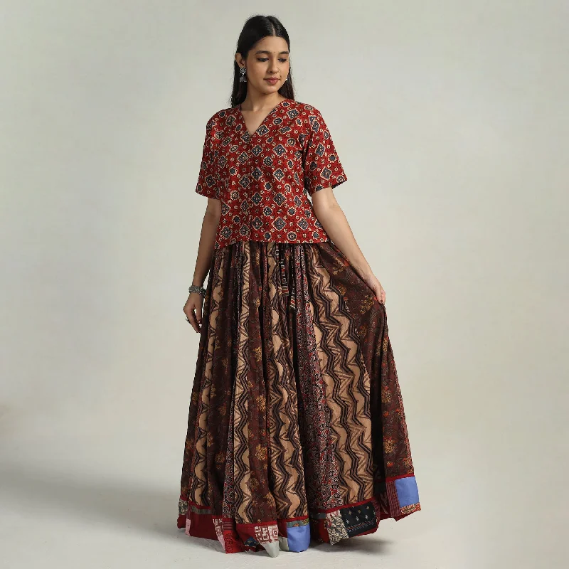 Multicolor - Kutch Block Printed 24 Kali Cotton Long Skirt 08