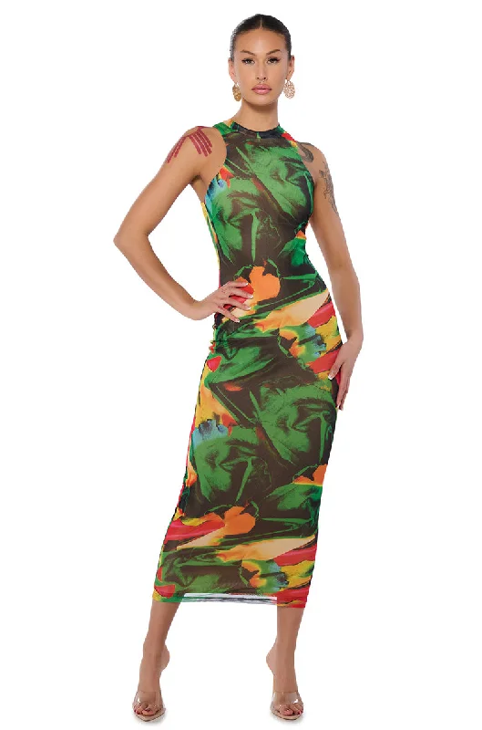 ON A ROLL PRINTED MAXI DRESS IN GREEN MULTI