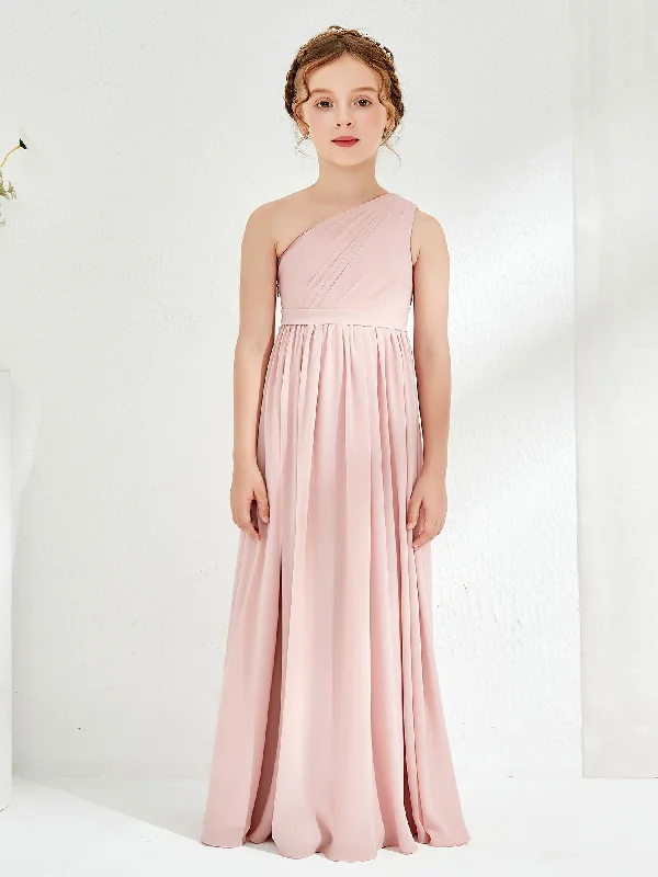 One Shouler Pleated Chiffon Junior Bridesmaid Dress Dusty Rose