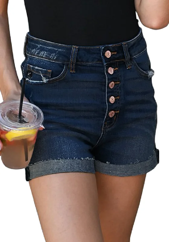 Women's High Waisted Rolled Hem Distressed Jeans Ripped Denim Shorts