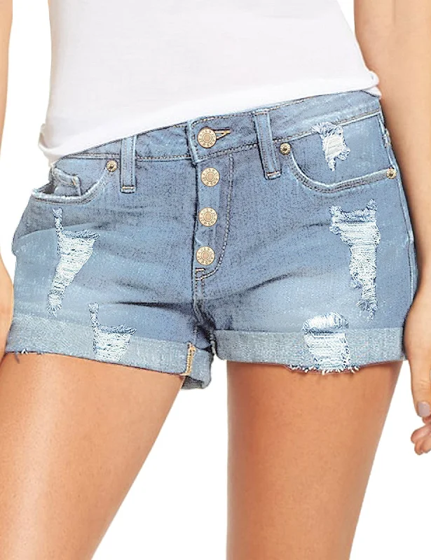 Women's High Waisted Rolled Hem Distressed Jeans Ripped Denim Shorts